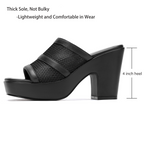 Womens Platform Sandals Chunky Block Heels Slip on Square Open Toe Mesh Knit Comfortable Dressy Summer Party Shoes