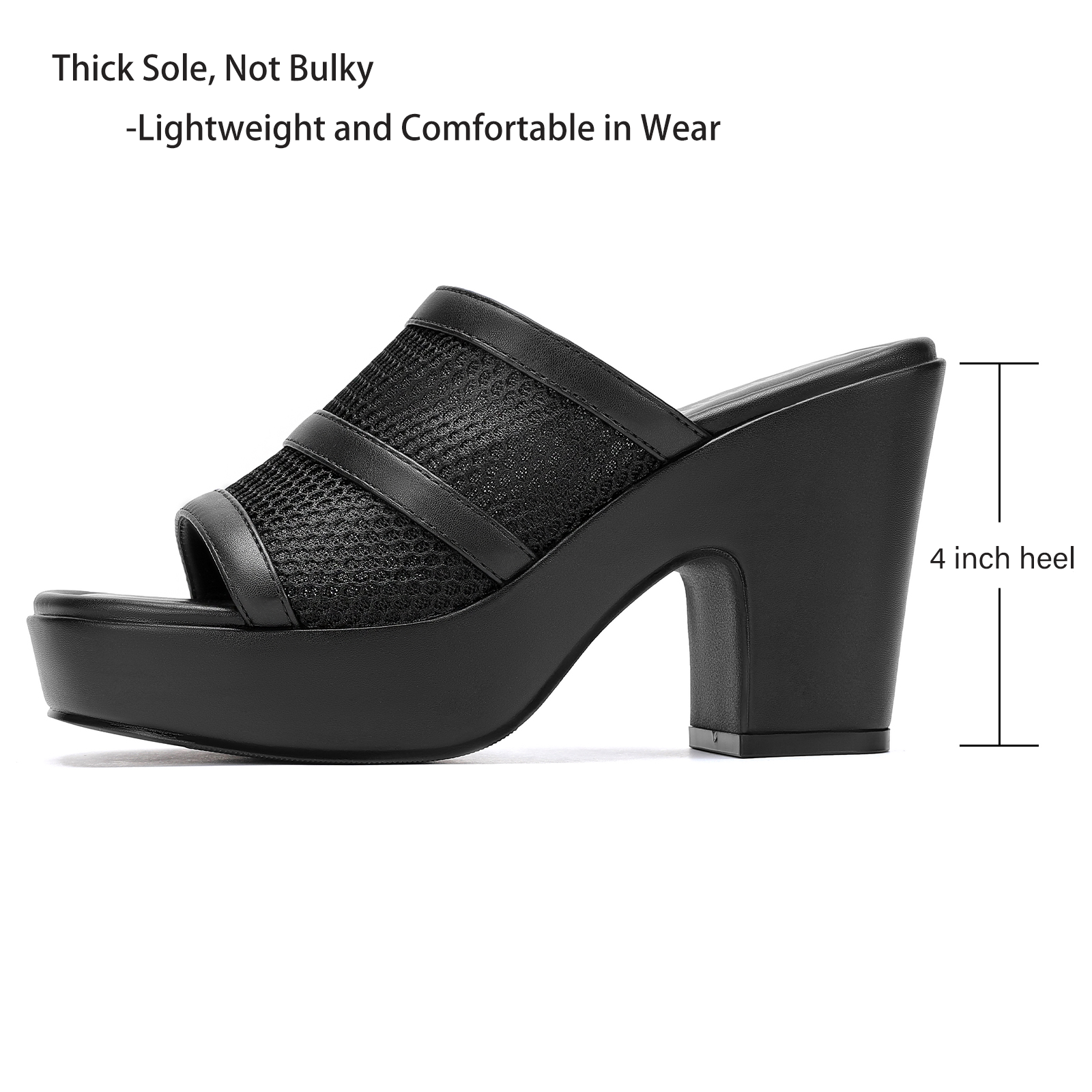 Womens Platform Sandals Chunky Block Heels Slip on Square Open Toe Mesh Knit Comfortable Dressy Summer Party Shoes