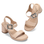 Wide Width Heels for Women 3 Inch Chunky Block Platform Heels Sandals Elastic Ankle Strap Open Toe Comfortable Low Heel Dress Shoes for Women Wedding Bride Party