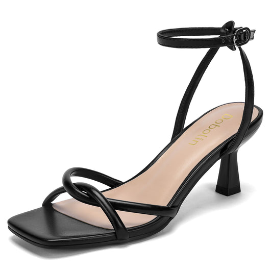 Wide Width Womens Sandals Square Open Toe Kitten Heels Strappy Ankle Strap Sandals Comfortable Dressy Party Wedding Shoes