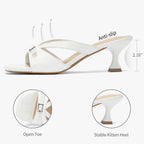 Kitten Heels for Women Square Toe Slip On Kitten Mule Sandals Comfortable 2.2 Inch Heels with Buckle Casual Party Wedding Dress Shoe