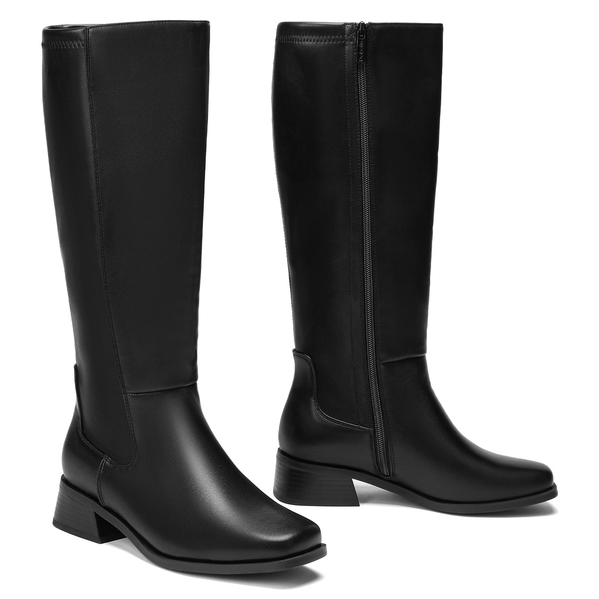 DOBOLIN Women's Wide Calf Knee High Boots Square Toe 1.6" Low Block Heel