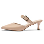 Women Kitten Heel Mules Pointed Toe Slip On Backless Dress Shoes