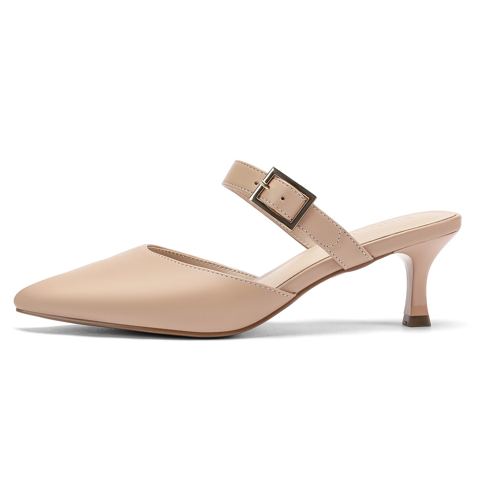 Women Kitten Heel Mules Pointed Toe Slip On Backless Dress Shoes