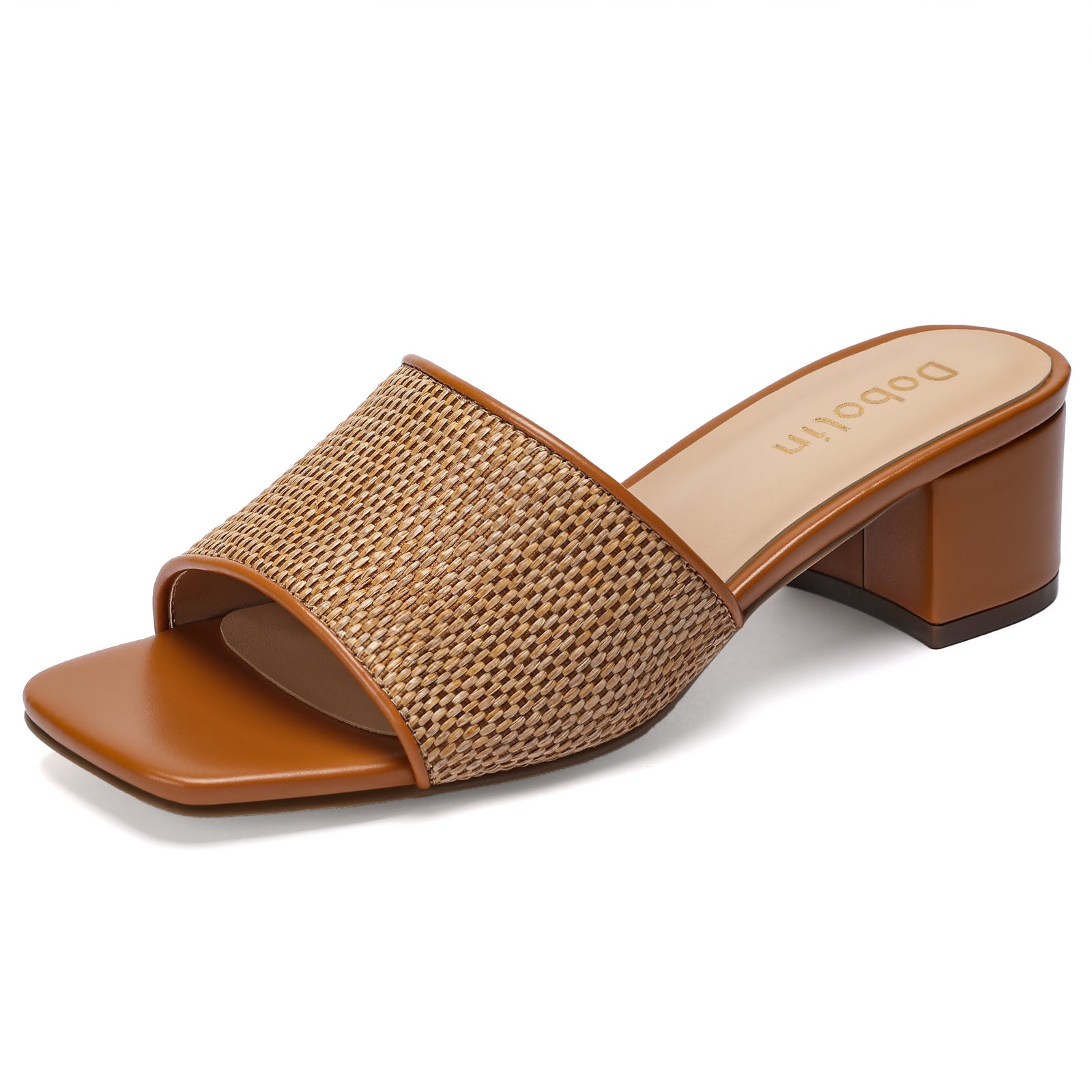 Women’s Heeled Sandals, Woven Square Open Toe Slip On Mules with Low Block Heel Dressy Summer Slide Sandals