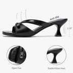 Kitten Heels for Women Square Toe Slip On Kitten Mule Sandals Comfortable 2.2 Inch Heels with Buckle Casual Party Wedding Dress Shoe