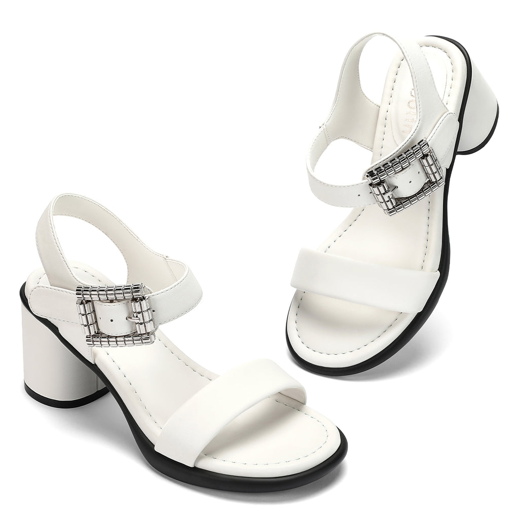 Wide Width Heels for Women 3 Inch Chunky Block Platform Heels Sandals Elastic Ankle Strap Open Toe Comfortable Low Heel Dress Shoes for Women Wedding Bride Party