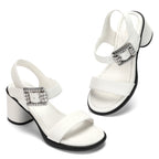 Wide Width Heels for Women 3 Inch Chunky Block Platform Heels Sandals Elastic Ankle Strap Open Toe Comfortable Low Heel Dress Shoes for Women Wedding Bride Party