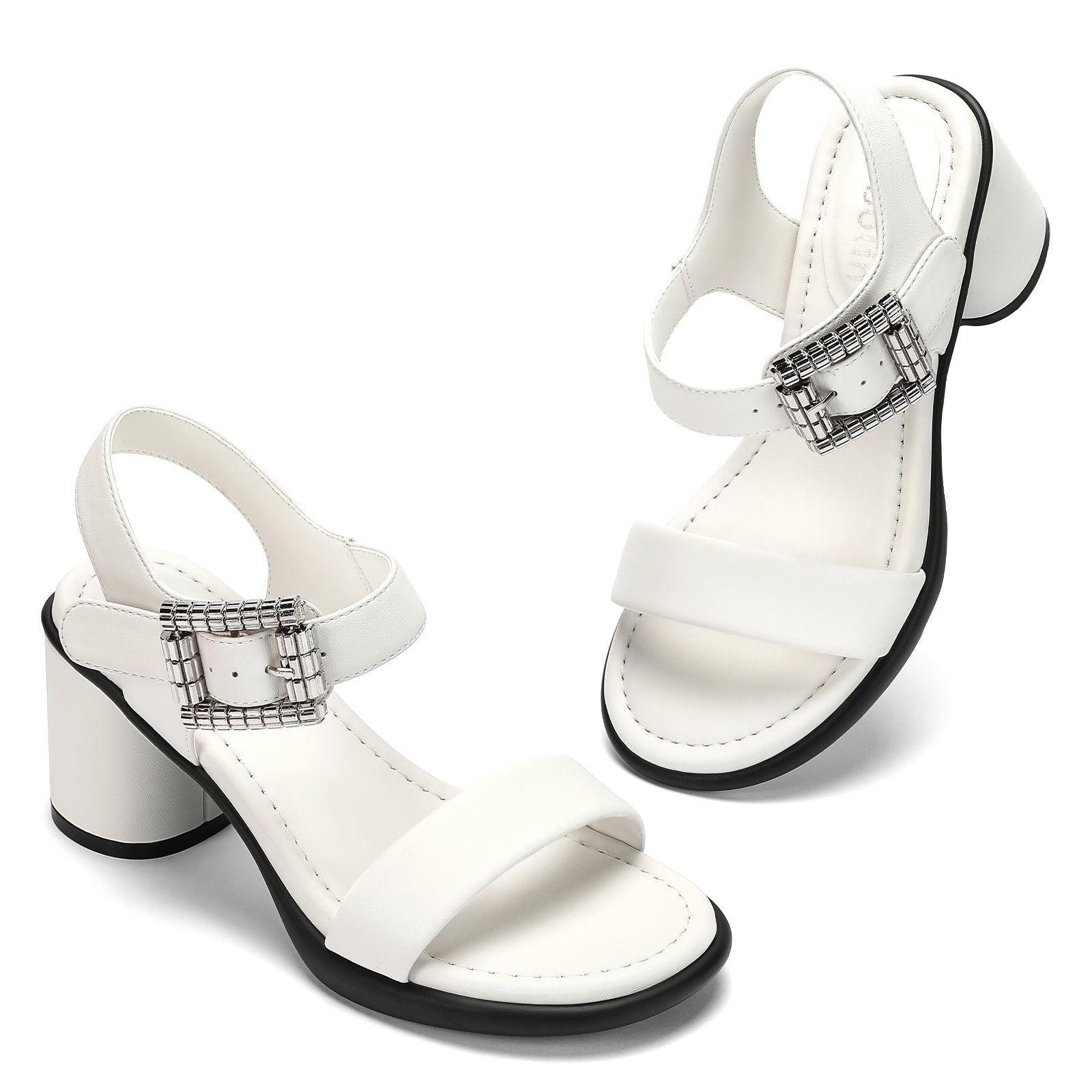 Wide Width Heels for Women 3 Inch Chunky Block Platform Heels Sandals Elastic Ankle Strap Open Toe Comfortable Low Heel Dress Shoes for Women Wedding Bride Party