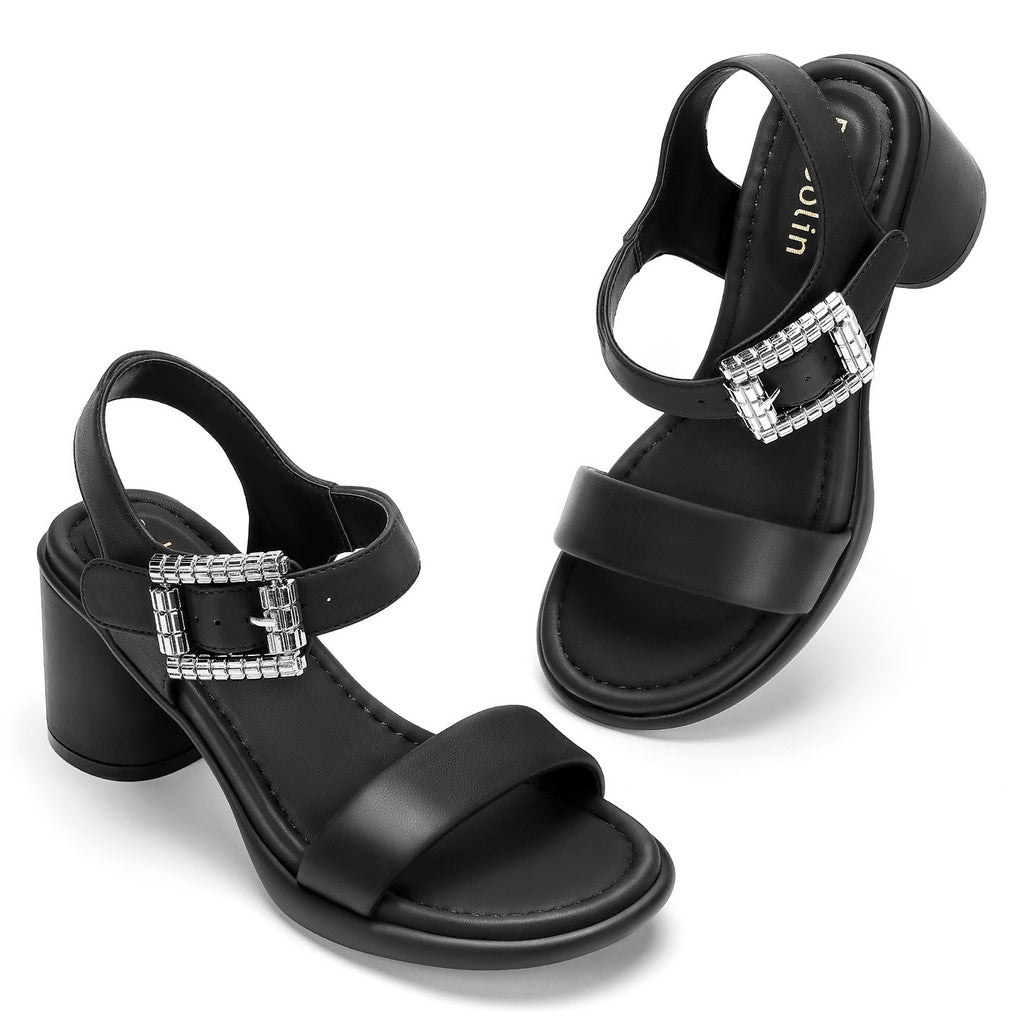 Wide Width Heels for Women 3 Inch Chunky Block Platform Heels Sandals Elastic Ankle Strap Open Toe Comfortable Low Heel Dress Shoes for Women Wedding Bride Party