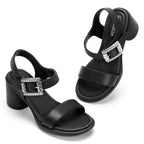 Wide Width Heels for Women 3 Inch Chunky Block Platform Heels Sandals Elastic Ankle Strap Open Toe Comfortable Low Heel Dress Shoes for Women Wedding Bride Party