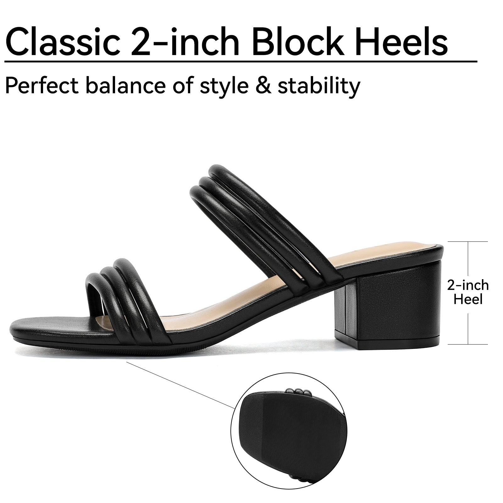 Women's Strappy Heels Block Open Toe Low Heel Chunky Mules Sandals Slip On Dress Shoes for Party Wedding