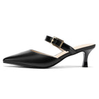 Women Kitten Heel Mules Pointed Toe Slip On Backless Dress Shoes