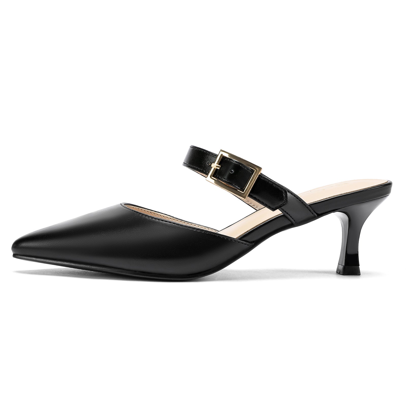 Women Kitten Heel Mules Pointed Toe Slip On Backless Dress Shoes