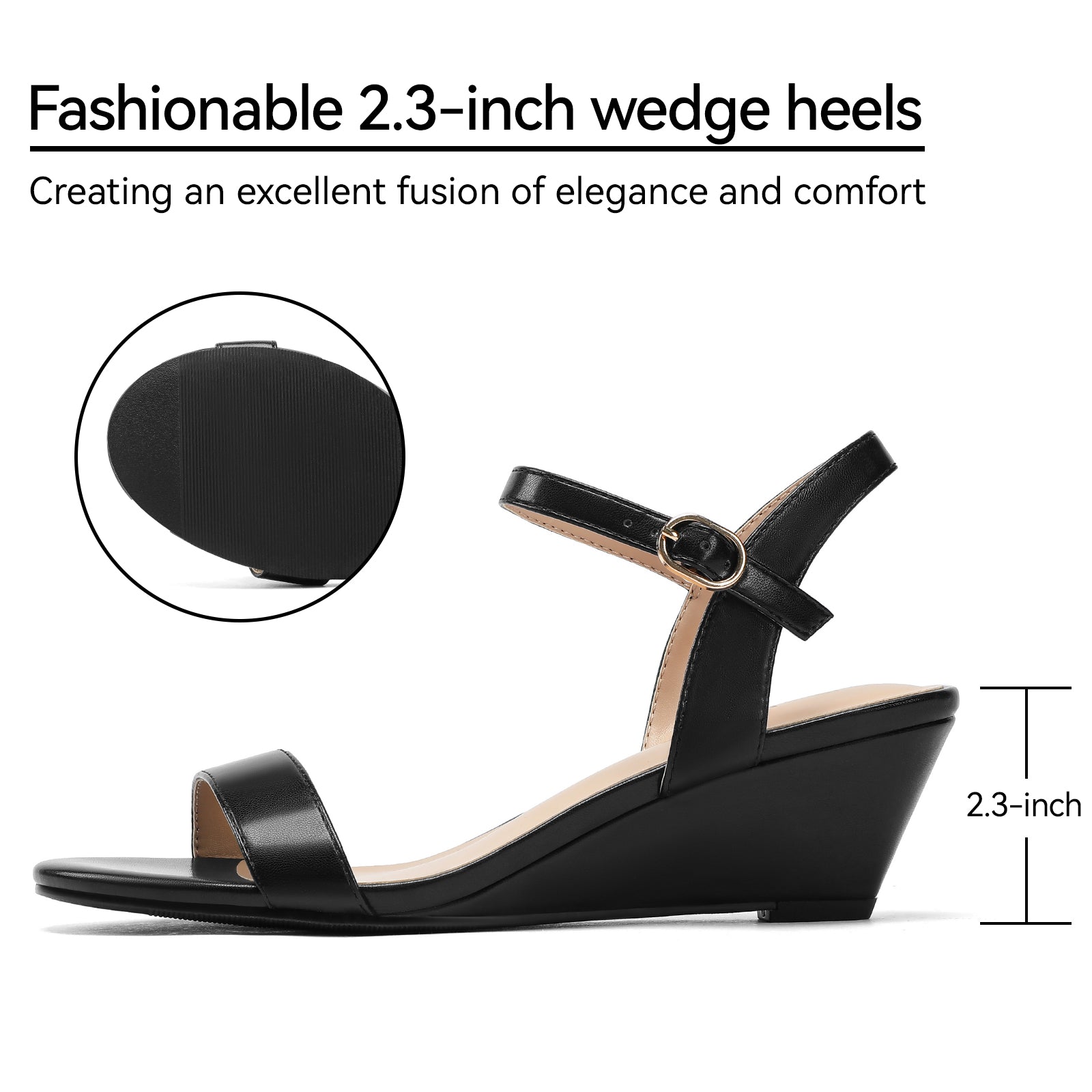 Wide Width Wedge Sandals 2.3 Inch Low Heel