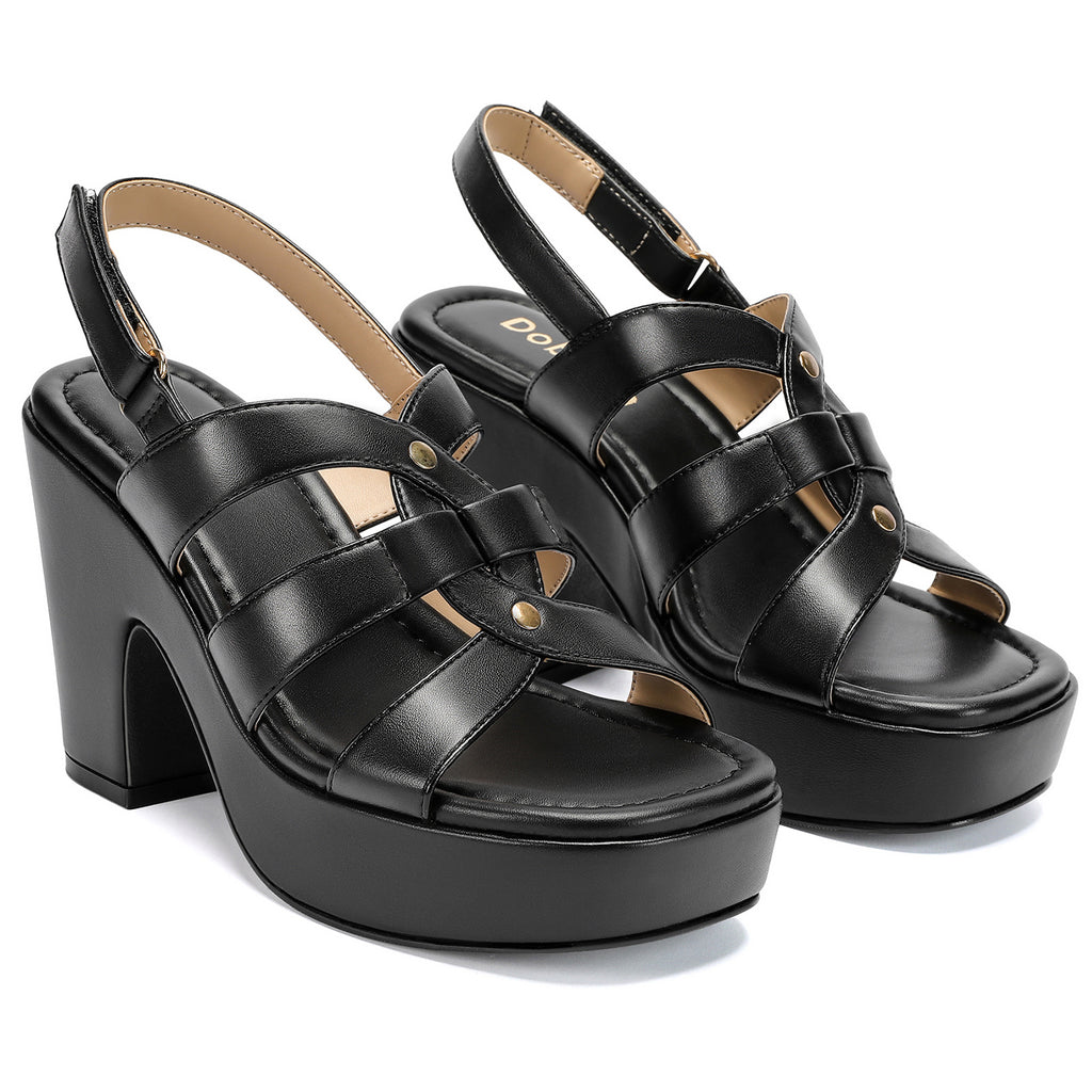 Platform Heels for Women Chunky High Heel Sandals with Ankle Strap Comfortable Peep Toe Wedge Dress Shoes for Wedding Evening Party