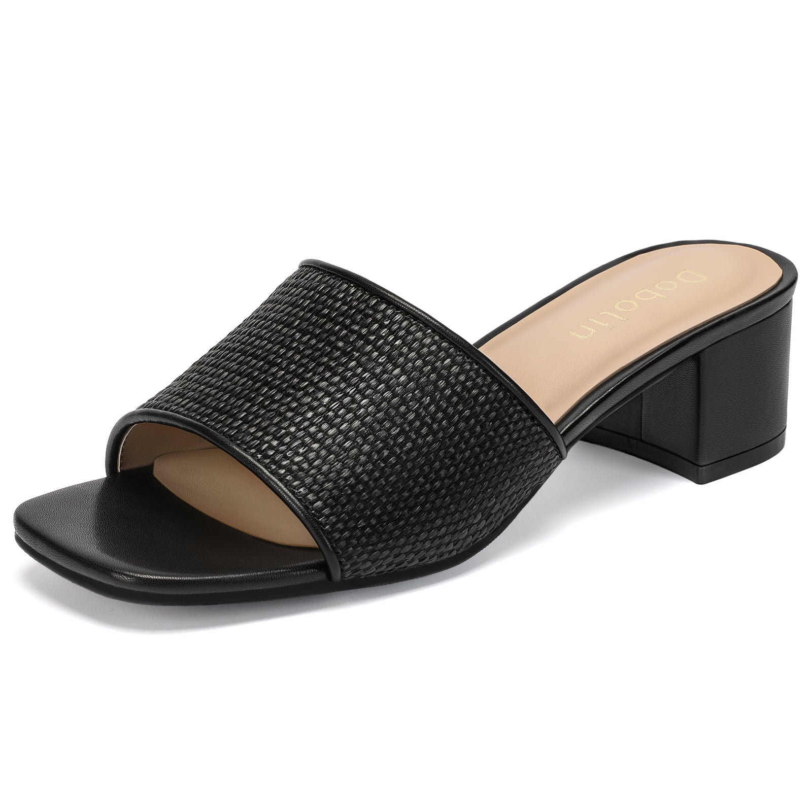 Women’s Heeled Sandals, Woven Square Open Toe Slip On Mules with Low Block Heel Dressy Summer Slide Sandals