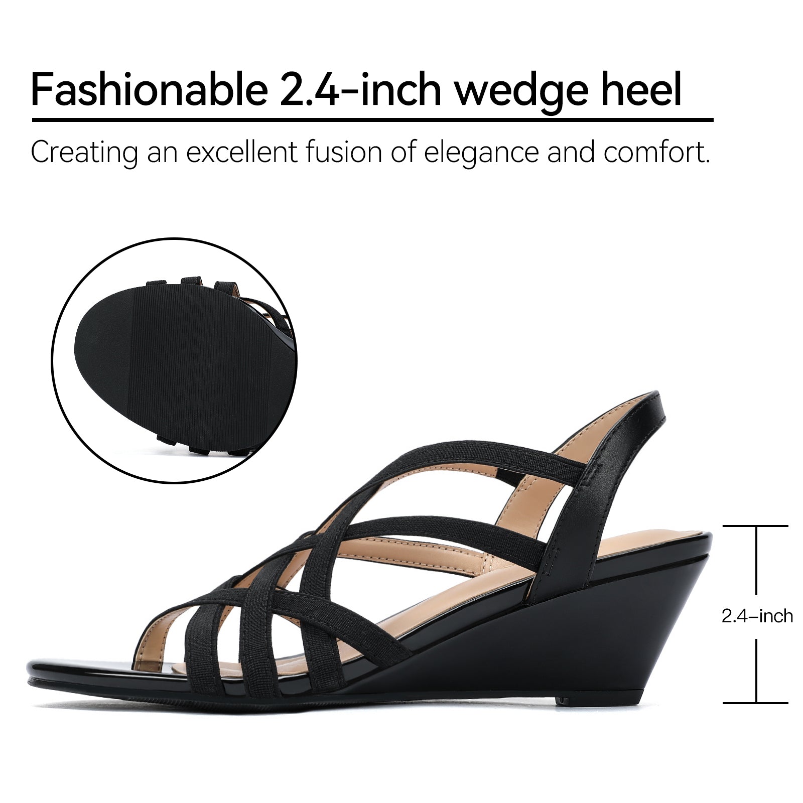 Women's Wide Width Wedge Sandals Wedding Party Dress Sandals Elastic Strap Open Toe Low Heel Comfortable Casual Summer Shoes