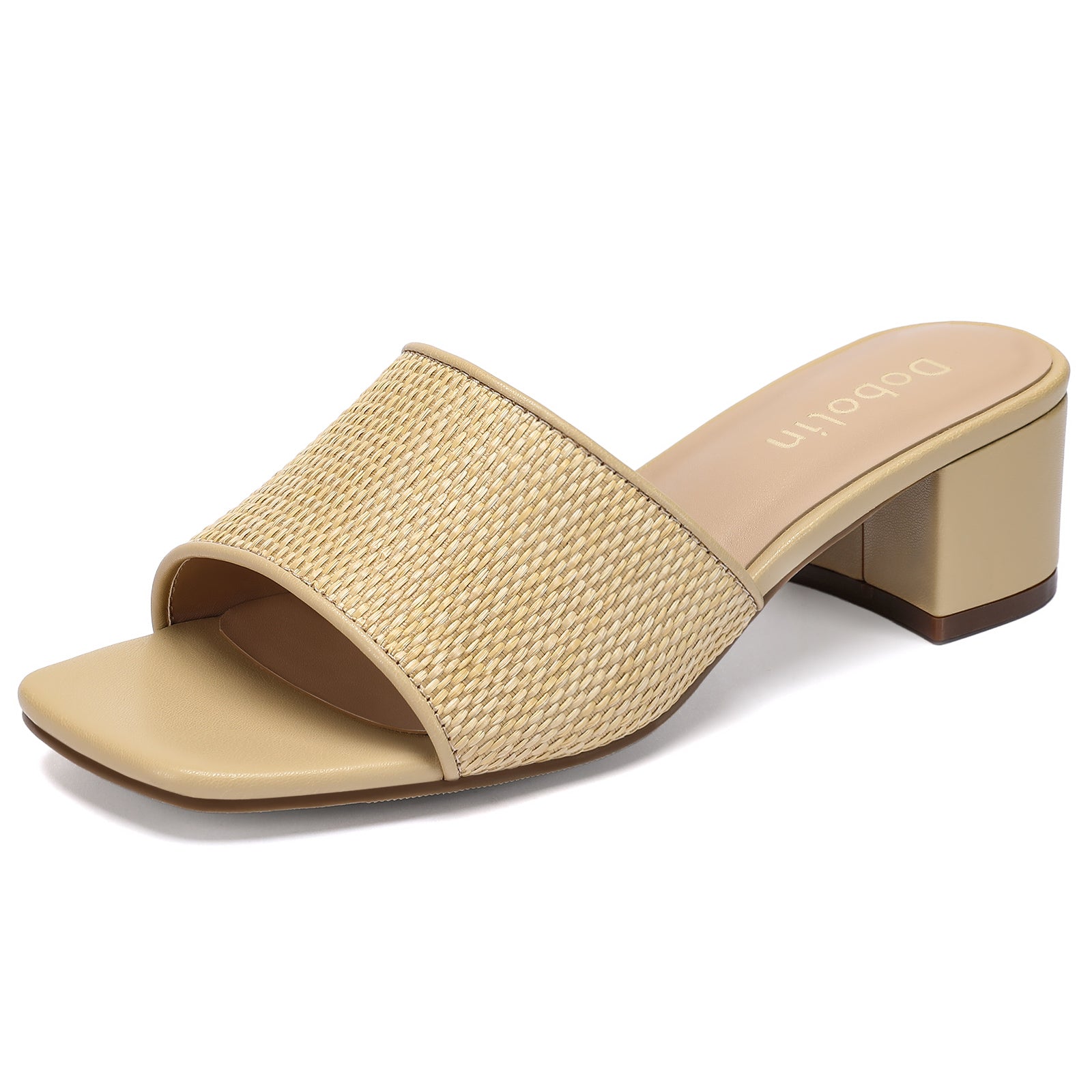Women’s Heeled Sandals, Woven Square Open Toe Slip On Mules with Low Block Heel Dressy Summer Slide Sandals
