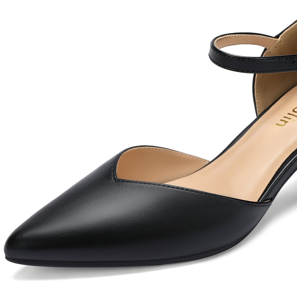 Comfort Kitten Heels Pumps for Women Low Heels Ankle Strap Elegant Pointed Closed Toe Dress Dance Shoes for Party Wedding