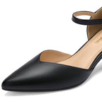 Comfort Kitten Heels Pumps for Women Low Heels Ankle Strap Elegant Pointed Closed Toe Dress Dance Shoes for Party Wedding