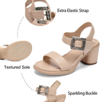 Wide Width Heels for Women 3 Inch Chunky Block Platform Heels Sandals Elastic Ankle Strap Open Toe Comfortable Low Heel Dress Shoes for Women Wedding Bride Party