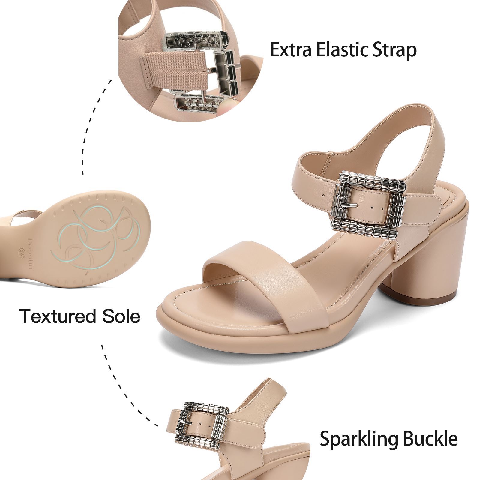 Wide Width Heels for Women 3 Inch Chunky Block Platform Heels Sandals Elastic Ankle Strap Open Toe Comfortable Low Heel Dress Shoes for Women Wedding Bride Party