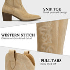DOBOLIN Womens Wide Calf Western Cowboy Boots Knee High Snip Toe Block Heel