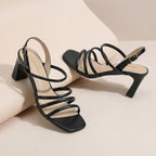 Womens Sandals Square Open Toe 2.7 Inch Strappy Heels Sandals