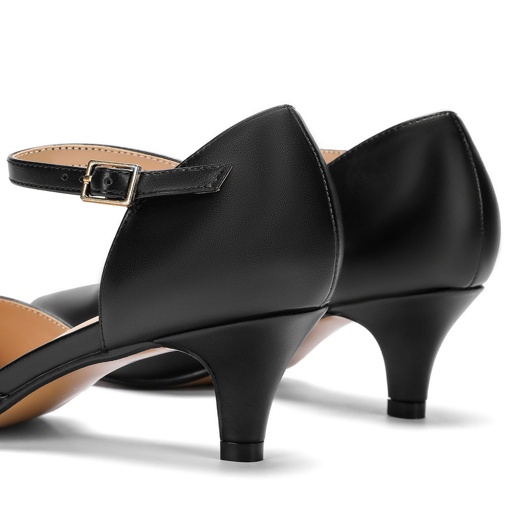 Comfort Kitten Heels Pumps for Women Low Heels Ankle Strap Elegant Pointed Closed Toe Dress Dance Shoes for Party Wedding