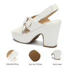 Platform Heels for Women 4 inch Chunky Block Wedge Sandals Square Open Toe Crossover Ankle Strap Heels Work Wedding Dress Shoes