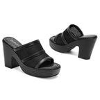 Womens Platform Sandals Chunky Block Heels Slip on Square Open Toe Mesh Knit Comfortable Dressy Summer Party Shoes