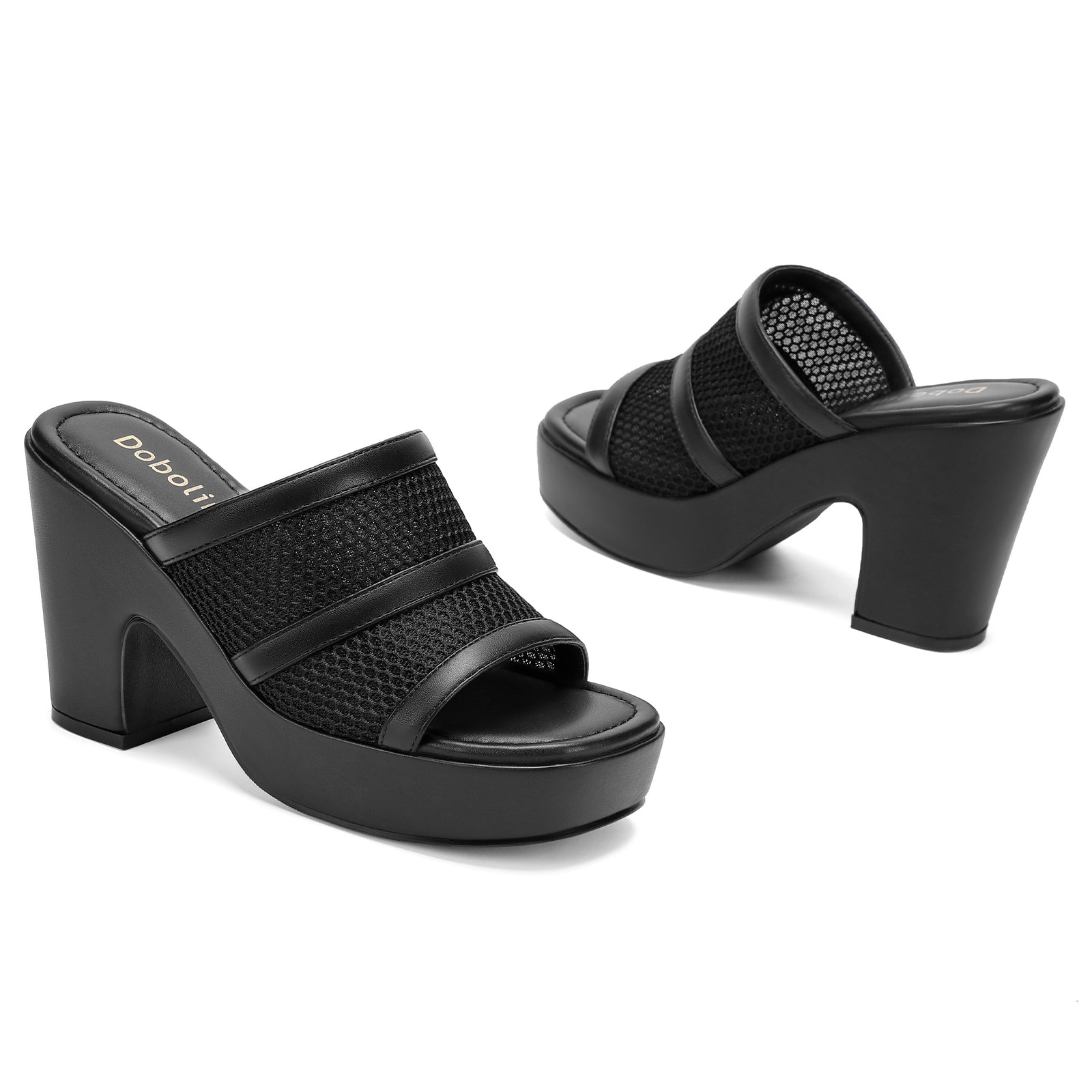 Womens Platform Sandals Chunky Block Heels Slip on Square Open Toe Mesh Knit Comfortable Dressy Summer Party Shoes
