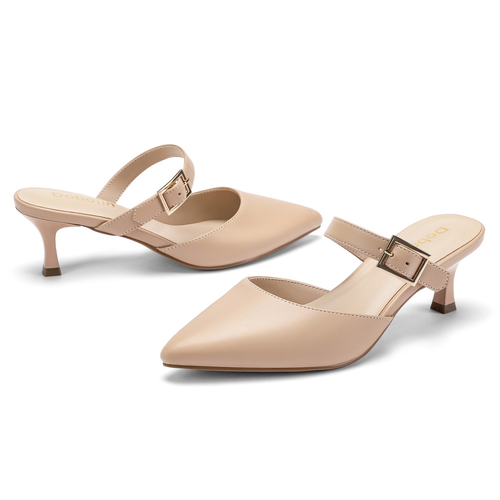 Women Kitten Heel Mules Pointed Toe Slip On Backless Dress Shoes