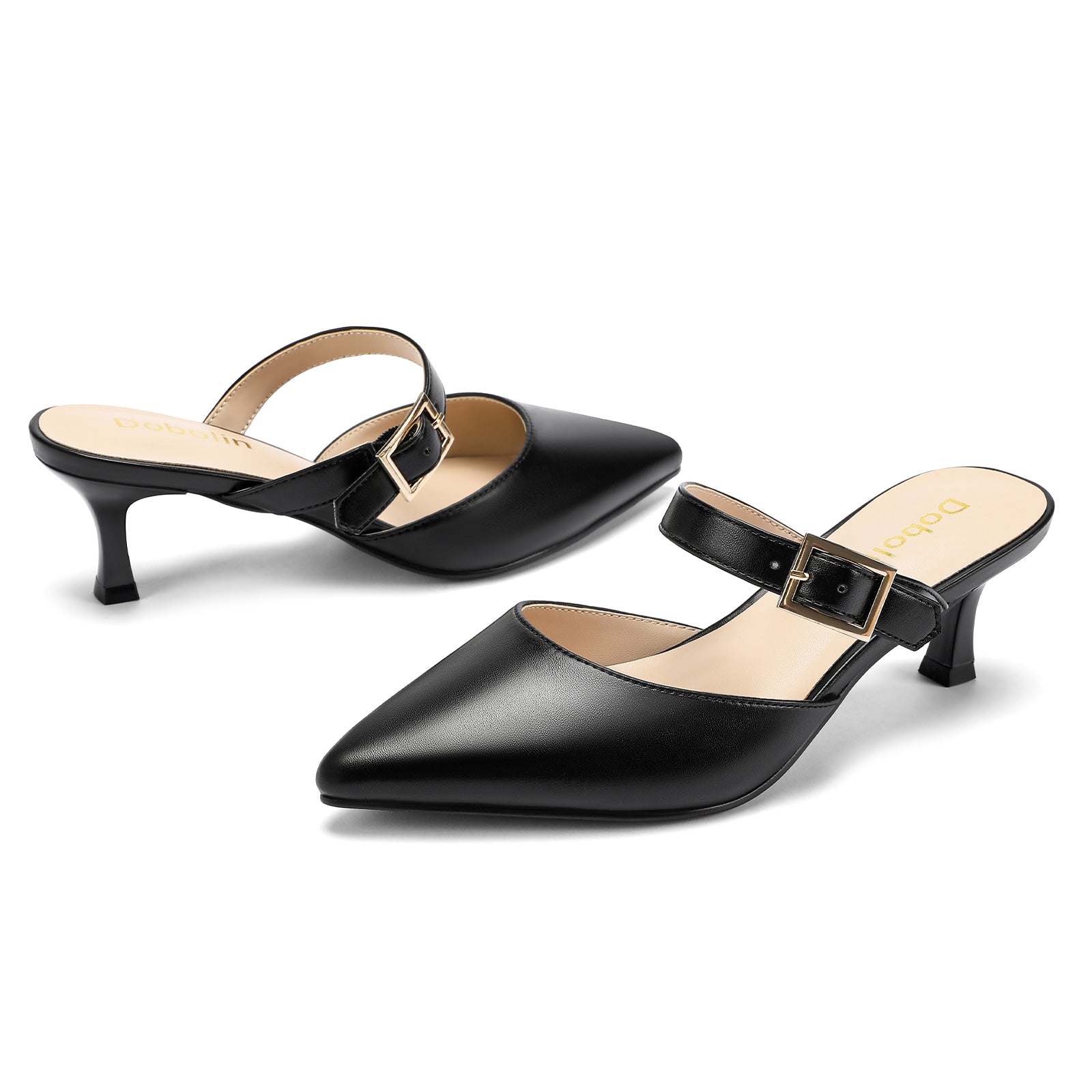 Women Kitten Heel Mules Pointed Toe Slip On Backless Dress Shoes