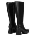 Knee High Boots with Square Toe Chunky Block Heels