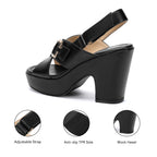 Platform Heels for Women 4 inch Chunky Block Wedge Sandals Square Open Toe Crossover Ankle Strap Heels Work Wedding Dress Shoes