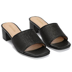 Women’s Heeled Sandals, Woven Square Open Toe Slip On Mules with Low Block Heel Dressy Summer Slide Sandals