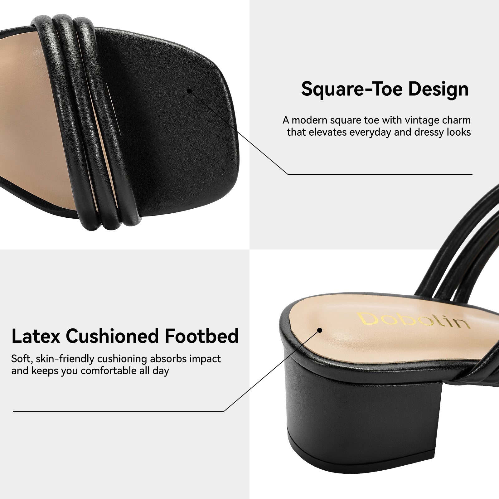 Women's Strappy Heels Block Open Toe Low Heel Chunky Mules Sandals Slip On Dress Shoes for Party Wedding