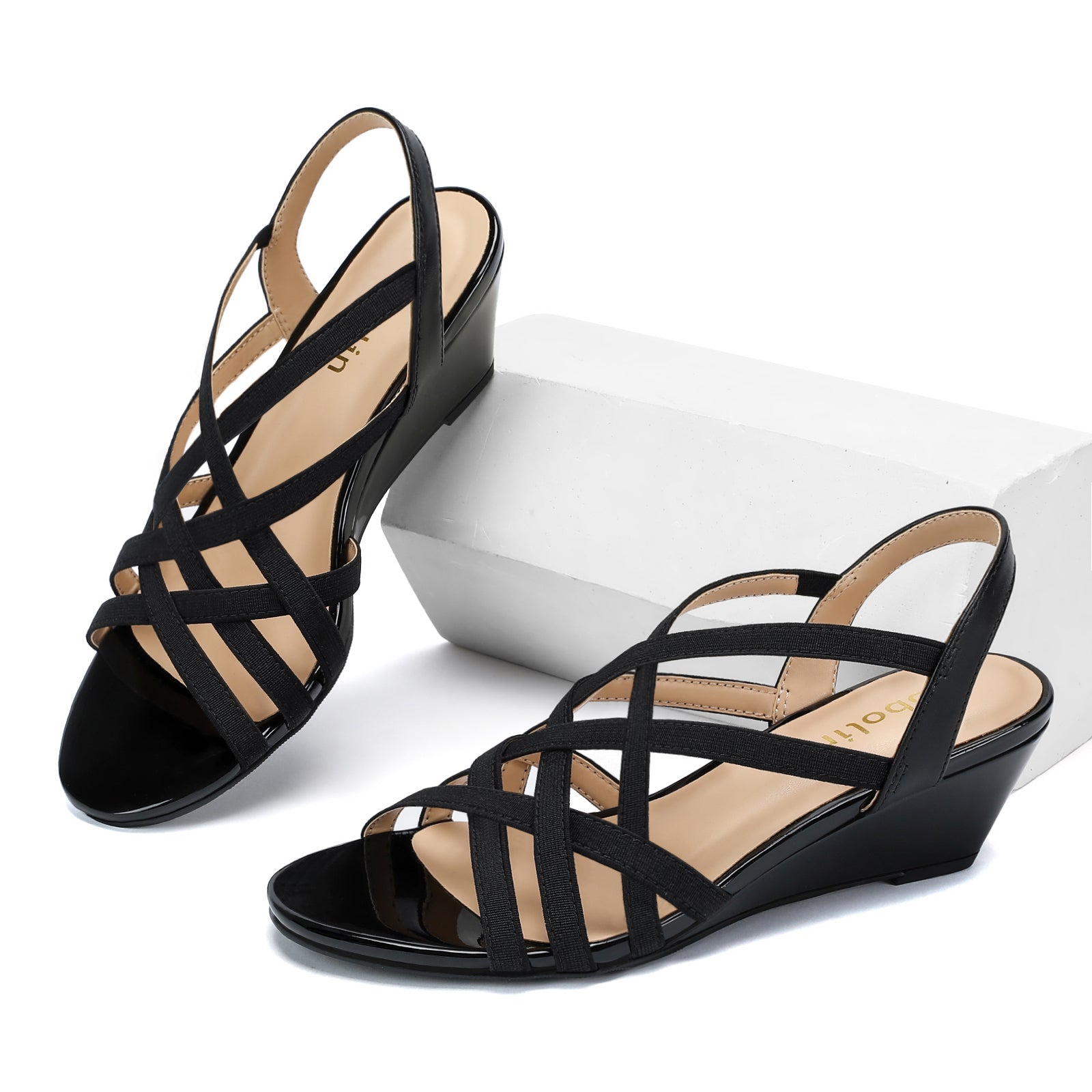 Women's Wide Width Wedge Sandals Wedding Party Dress Sandals Elastic Strap Open Toe Low Heel Comfortable Casual Summer Shoes