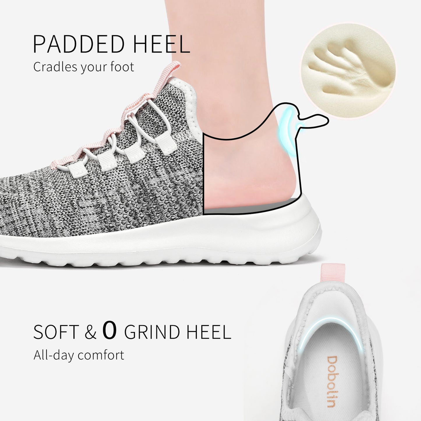 DOBOLIN Walking Shoes Women Hands Free Slip on Sneakers with Arch Support