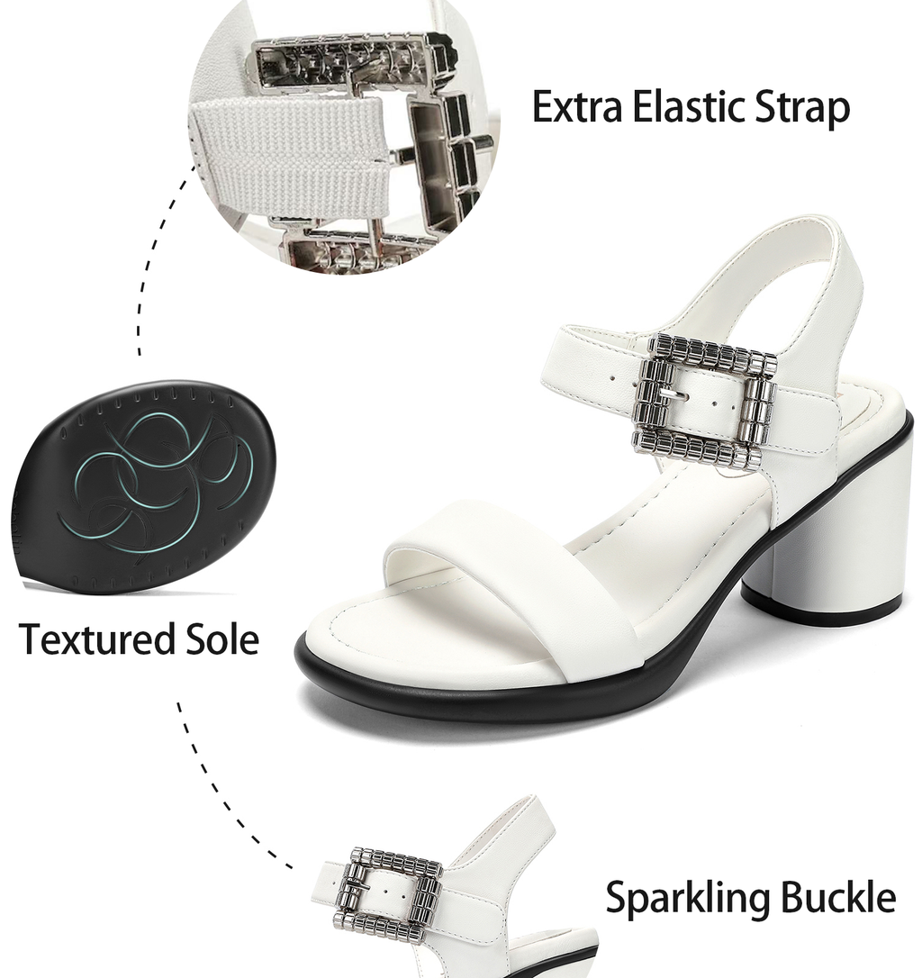 Wide Width Heels for Women 3 Inch Chunky Block Platform Heels Sandals Elastic Ankle Strap Open Toe Comfortable Low Heel Dress Shoes for Women Wedding Bride Party