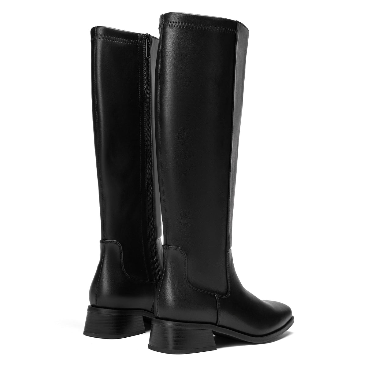 DOBOLIN Women's Wide Calf Knee High Boots Square Toe 1.6" Low Block Heel