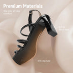 Womens Sandals Square Open Toe 2.7 Inch Strappy Heels Sandals