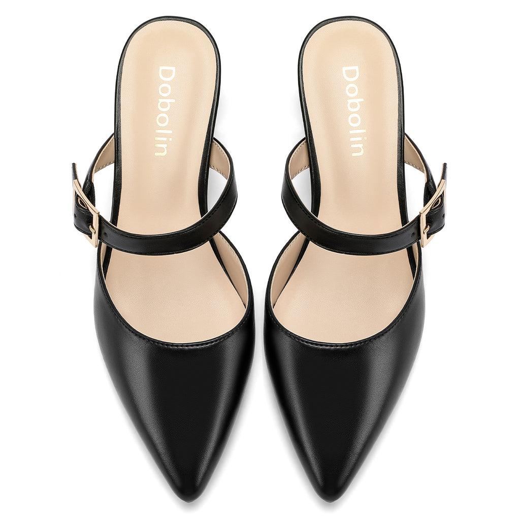Women Kitten Heel Mules Pointed Toe Slip On Backless Dress Shoes