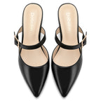 Women Kitten Heel Mules Pointed Toe Slip On Backless Dress Shoes