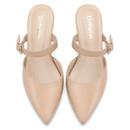 Women Kitten Heel Mules Pointed Toe Slip On Backless Dress Shoes