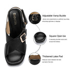 Platform Heels for Women 4 inch Chunky Block Wedge Sandals Square Open Toe Crossover Ankle Strap Heels Work Wedding Dress Shoes