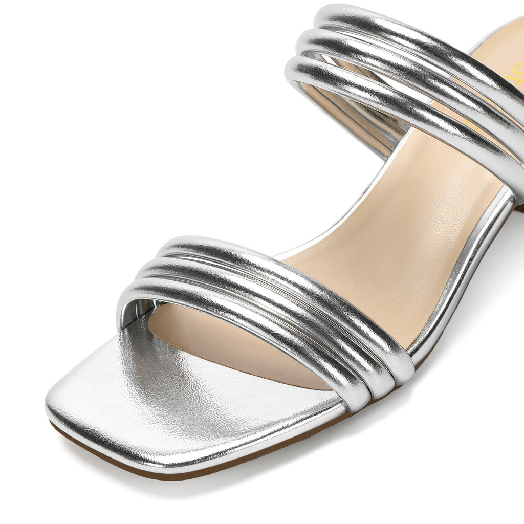 Women's Strappy Heels Block Open Toe Low Heel Chunky Mules Sandals Slip On Dress Shoes for Party Wedding