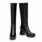 Knee High Boots with Square Toe Chunky Block Heels